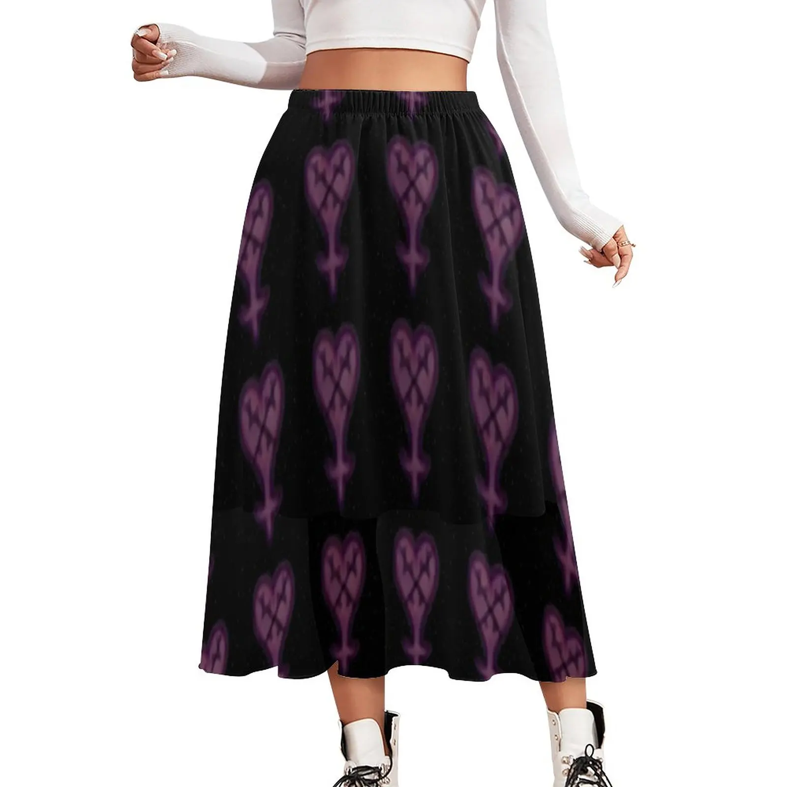 

Kingdom Hearts Chiffon Skirt Cosmic Heartless Street Style Long Skirts Women Kawaii A-line Skirt Print Clothing Birthday Present