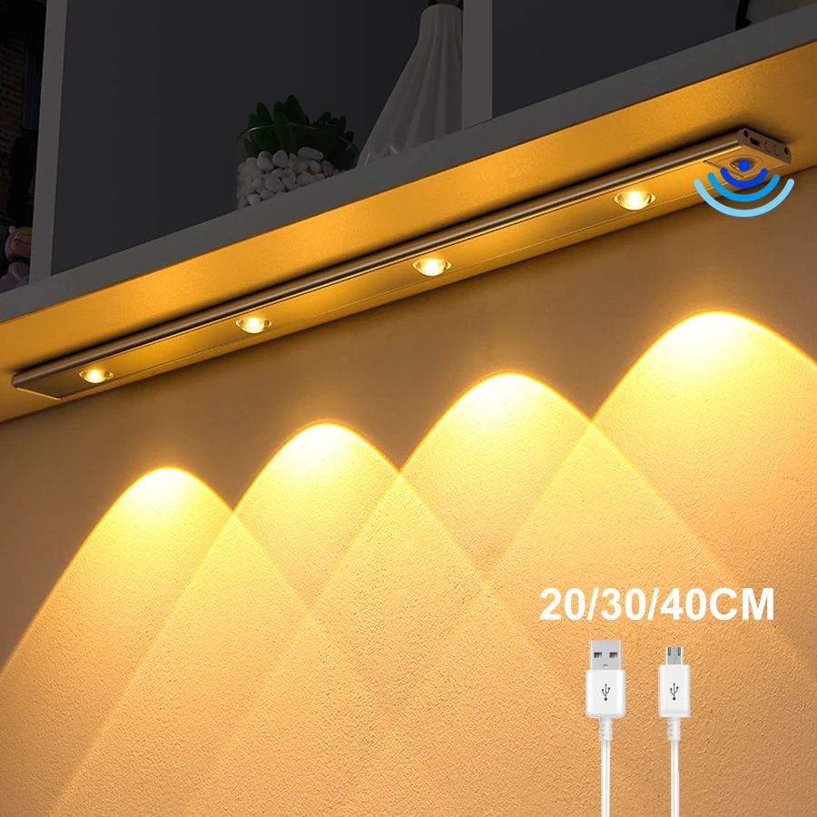 Wireless Ultra Thin LED Lights Cabinet Lighting USB Rechargeable Night Lights PIR Motion Sensor Cabinet Kitchen Lamp 30/40/60CM