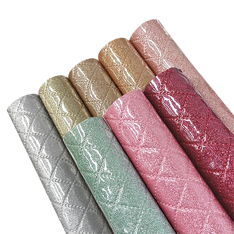 

Bright Solid Diamond Square Embossing Vinyl Synthetic PU Leather Cuero for Making UP Bag Cosmetic Gift Boxes Sewing Bows