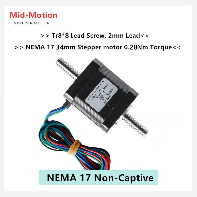 NEMA 17 невыпадающий шаговый двигатель 34 мм 0.28Nm 1.0A линейный с выводным винтом Tr8 * 8 |