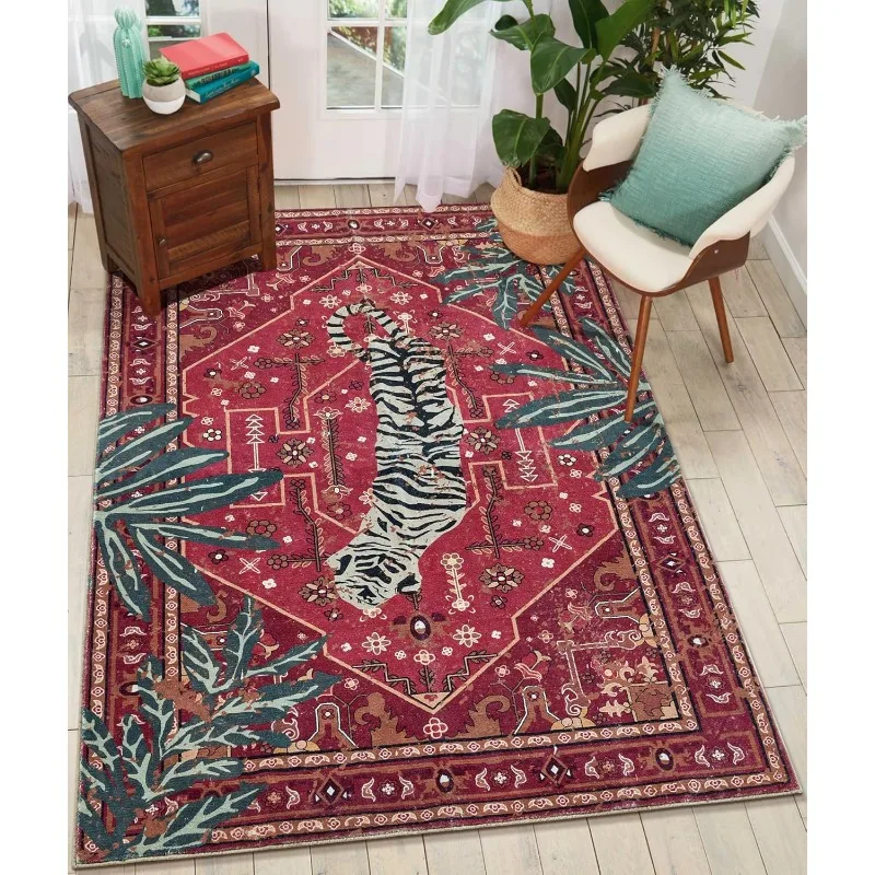 Винтажный Ковер В Стиле Бохо С Тигровым Узором Летний Тропический Винно-красный