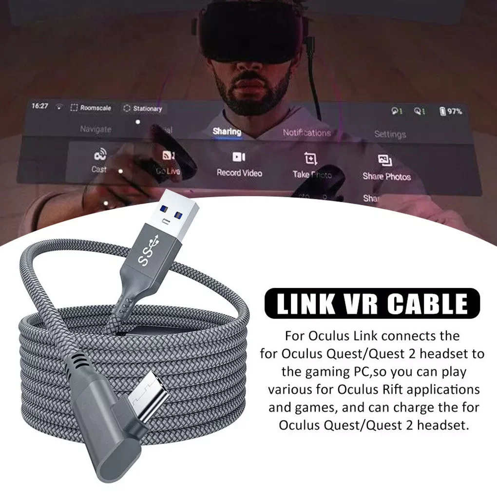 

NEW 5M Data Line Charging Cable For Oculus Quest 2 Link VR Headset USB 3.0 Type C Data Transfer USB-A To Type-C Cable VR Accesso