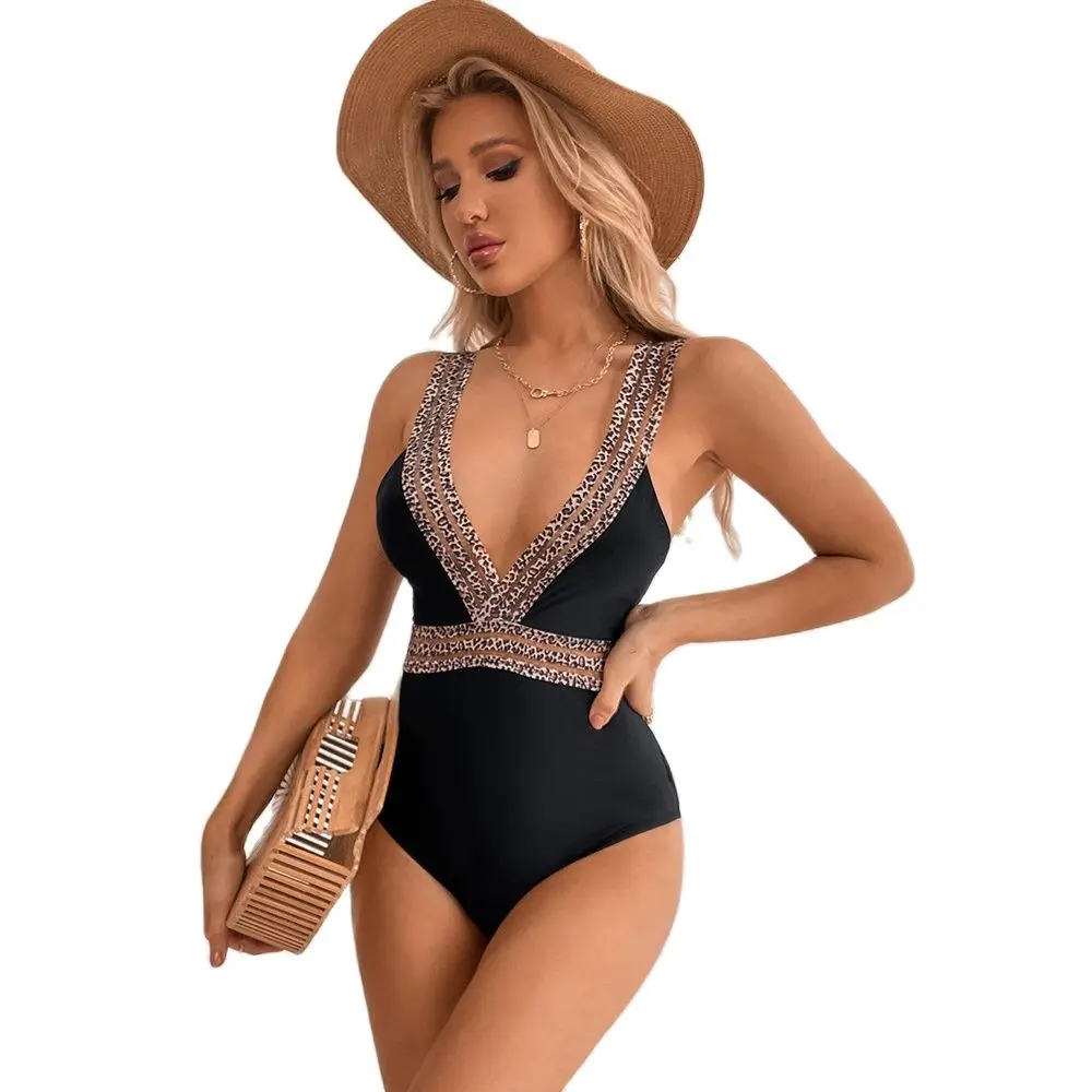 

Women One Piece Swimsuit Deep V-neck Monokini Swimwear Onesie Bathing Suit 2023 Summer New Sexy Leopard Strap Onepiece Beachwear