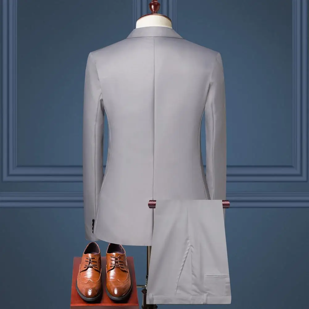 

Lapel Suit Jacket Long Pants Set Stylish Men's Business Workwear Set Lapel Slim Fit Pants Solid Color Long Sleeve