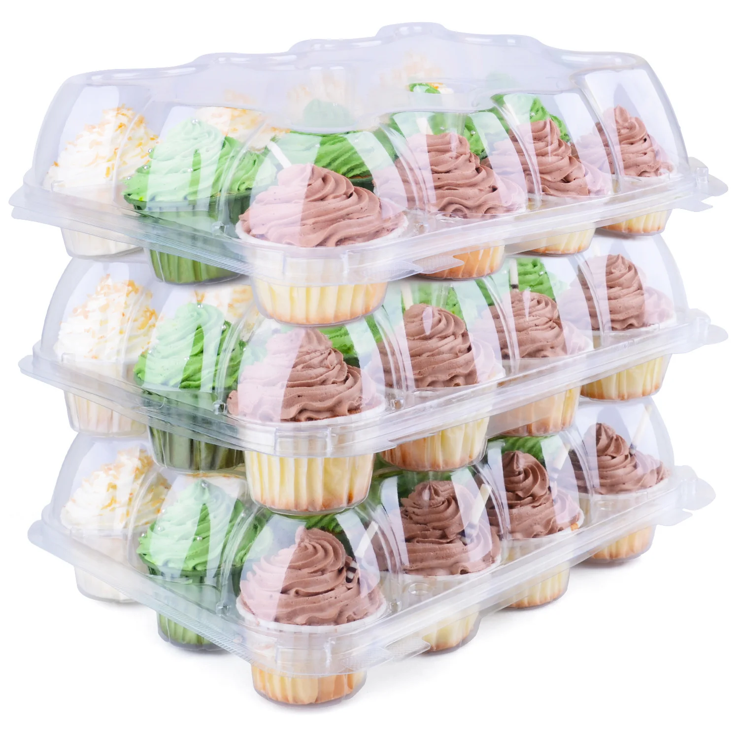 4 Pcs Home Kitchen 12 holes Cupcake Food Packaging Storage  Plastic Transparent Cake Box