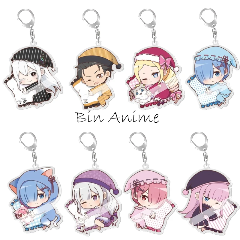 

Hot Anime Re:ZERO Starting Break Time From Zero Kawaii Pajamas Emilia Rem Ram Beatrice Natsuki Subaru Acrylic Keychain Pendant