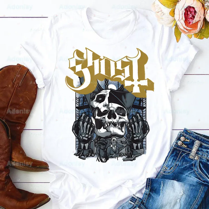 

Ghost Band Women Tshirt Harajuku Lady Print T shirt Funny Female Ghost B.C T-shirt Leisure Casual Fashion Aesthetic Tshirt