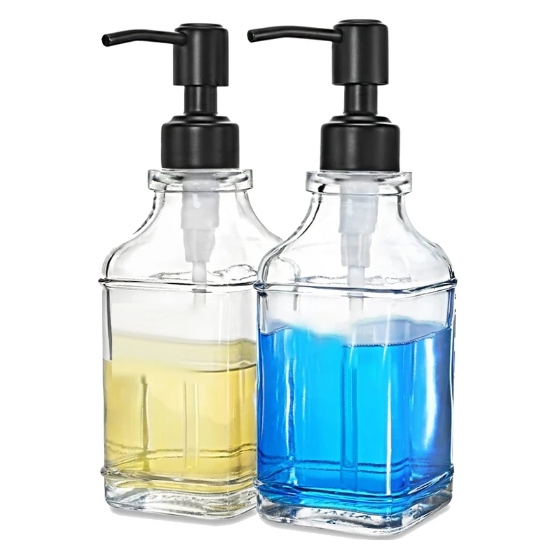 

ABHU 2Pack Soap Dispenser With Stainless Steel Pump, Stylish Hand Soap Dispenser, Refillable Glass Soap Dispenser For Kitchen