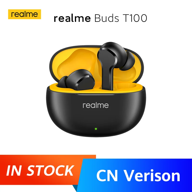 

NEW realme Buds T100 AI ENC Call Noise Cancellation 88ms Ultra-low Latency 10mm Bass Big Dynamic Coil Smart Earphone