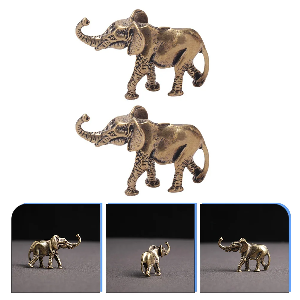 

2 Pcs Cars Brass Mini Animal Figure Elephant Brass Elephant Trunk Elephant Statues Retro Sculpture
