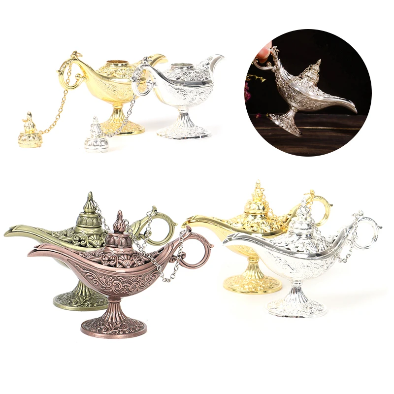 

Fairy Tale Aladdin Magic Lamp Tea Pot Genie Lamp Vintage Retro Hollow Out Toy For Home Decoration Ornaments Gift