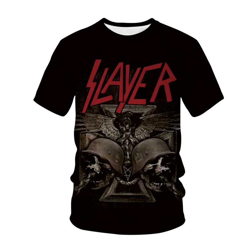 

Slayer T-shirt Rock Metal Band Streetwear Skull 3D Print Men Women Casual Fashion T Shirt Hip Hop Tees Tops Male Trendy Clothing