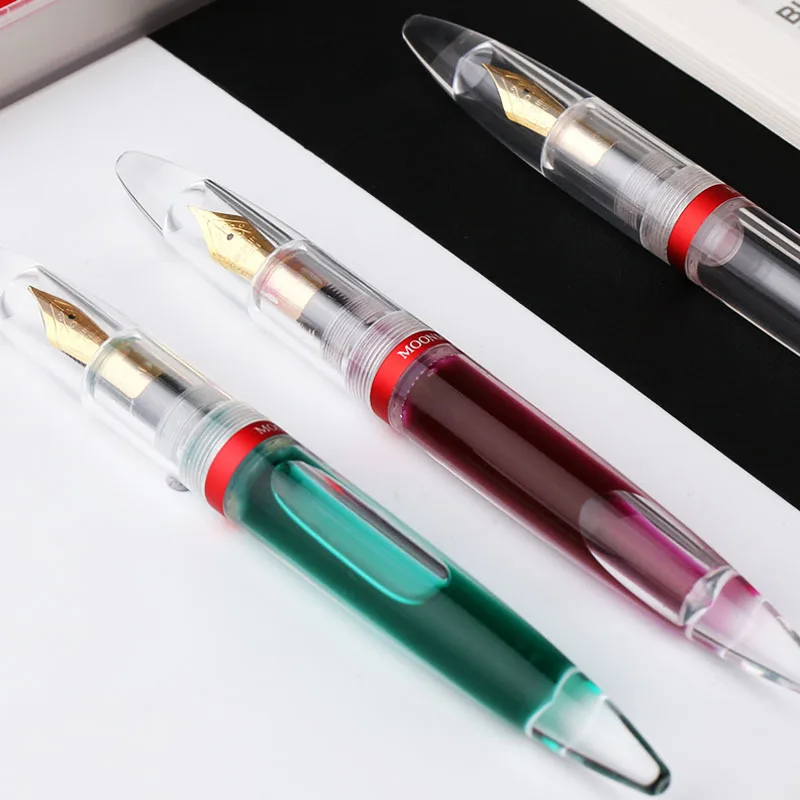 New MAJOHN C1 Fountain Pen Transparent Eyedropper EF F M Nibs Ink Pen School Office Writing Pens Xmas Gifts with Original Box