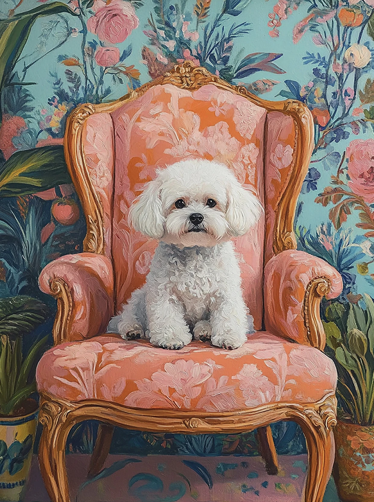 

Печать на холсте "Собака на табурете"