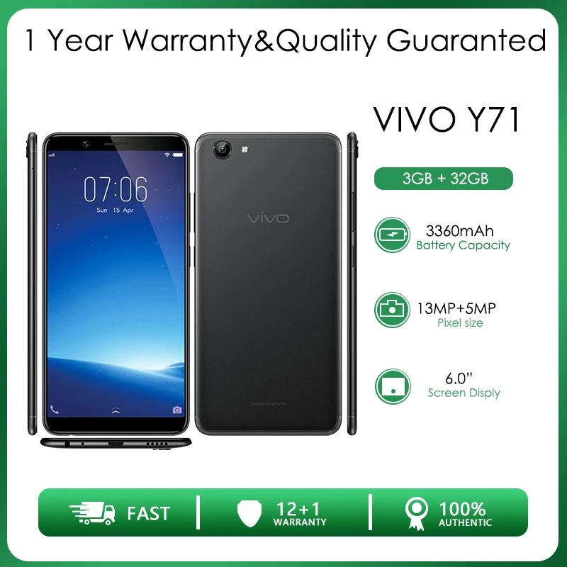 Восстановленная оригинальная разблокированная одинарная карта VIVO Y71 32 Гб 3 RAM
