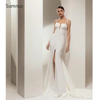 sumnus vintage mermaid spaghetti straps wedding dress 2022 white high slit backless vestidos de novia robe de mari%c3%a9e custom made
