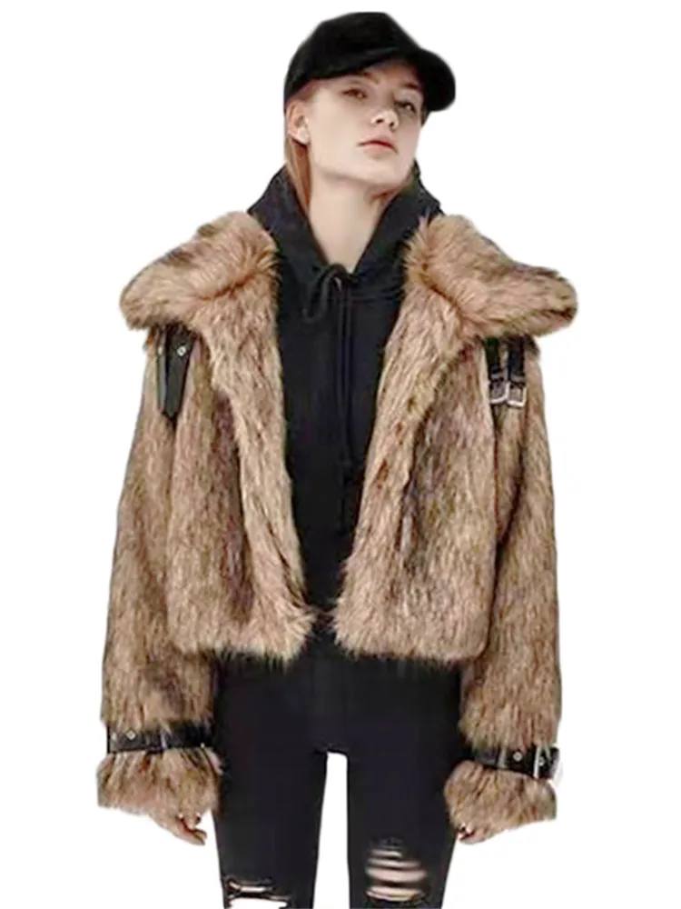 Women Long-sleeved Imitation Fur Coat New Autumn Winter Thick Warm Outer Wear Female Fashion Big Lapel Cardigan Jacket N1491