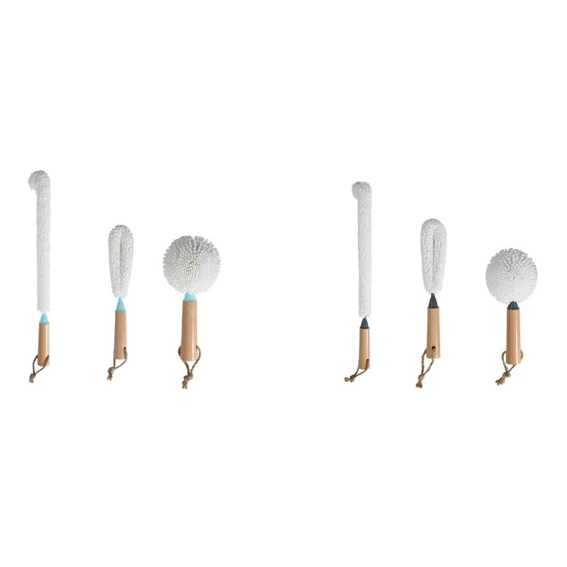 

Soft Foam Wine Bottle Brush Decanter Stemware Glasses Dust Cleaning Brush Flexible Win Bar Set With Wooden Handles