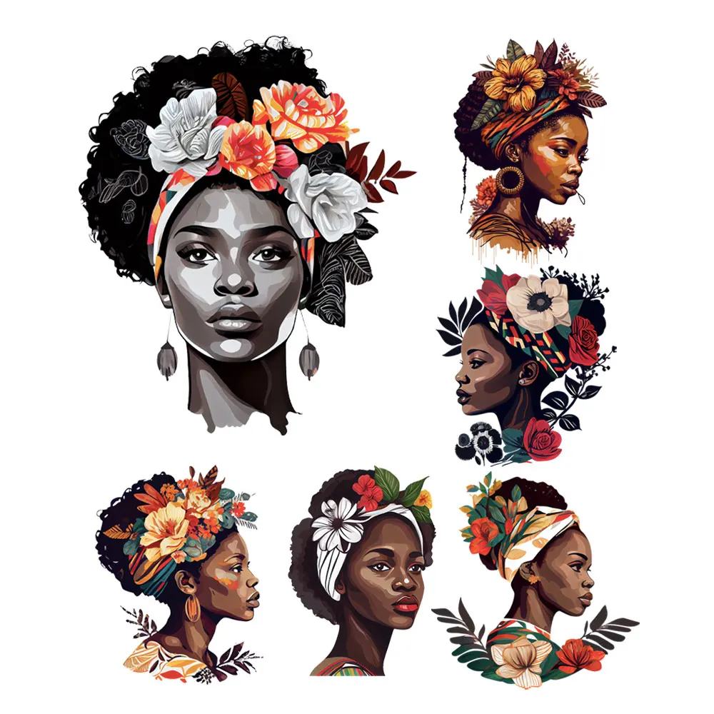 

New African Woman Thermo Heat Transfer Sticker On Clothes Patches Africa Force DIY Print-On T-Shirt Iron On Transfers Printing