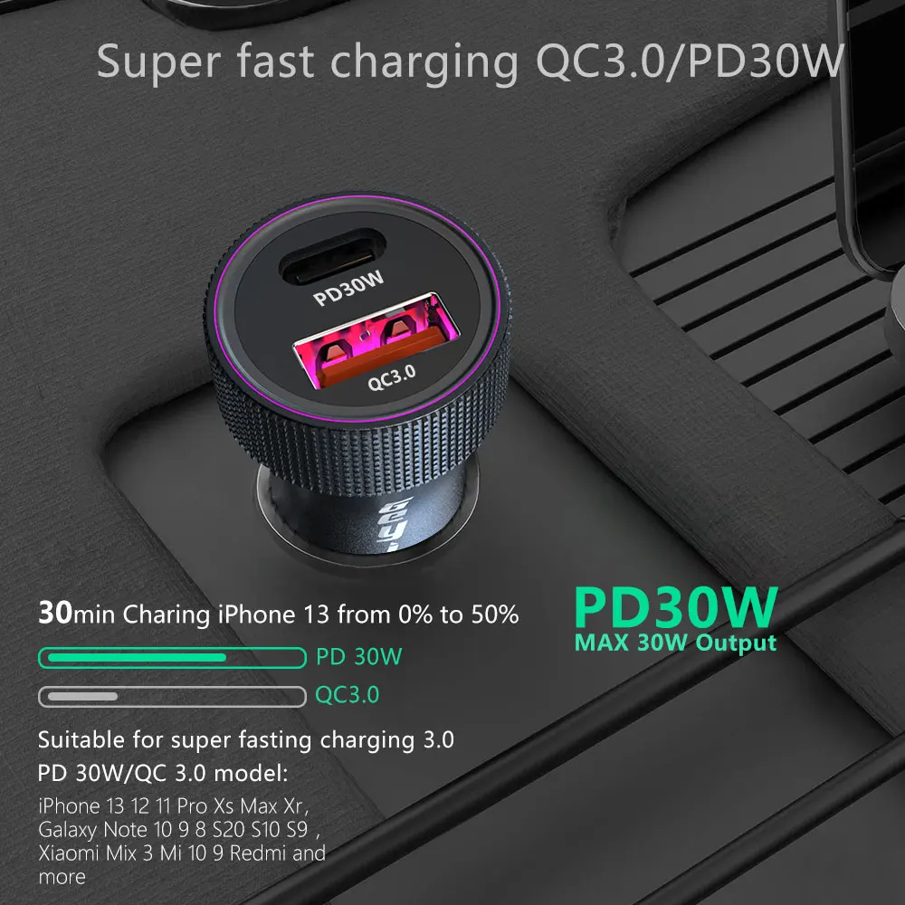 

Geyiren 30W 5A Car Charger QC3.0 PD 30W USB Quick Charge USB Type C 12-24V Car Fast Charging for iPhone 13 Huawei Samsung Xiaomi
