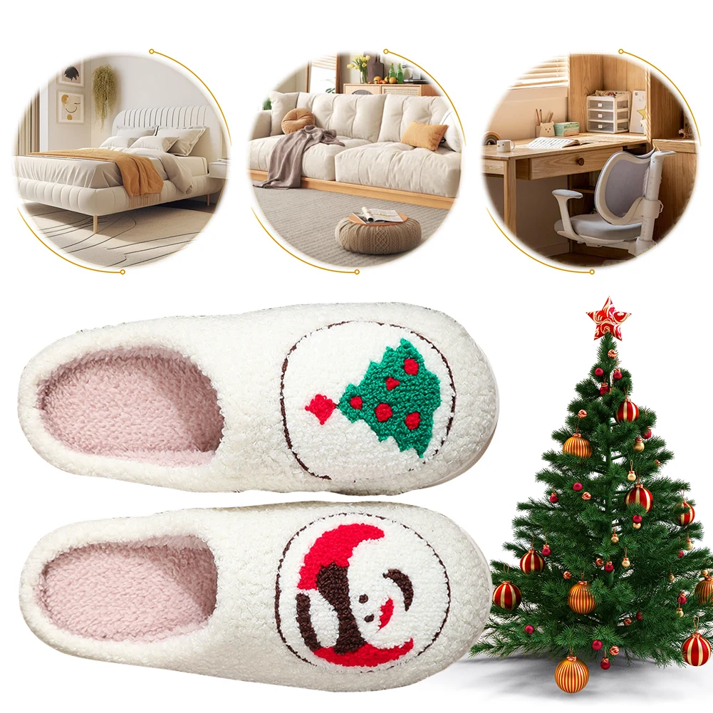 Тапочки со снеговиком и рождественской елкой рождественские плюшевые тапочки