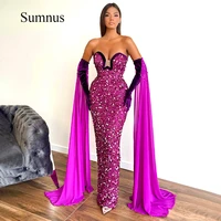 sumnus purple sequins luxury prom dress sweetheart floor length party gowns mermaid event evening dresses 2022 robe de soiree