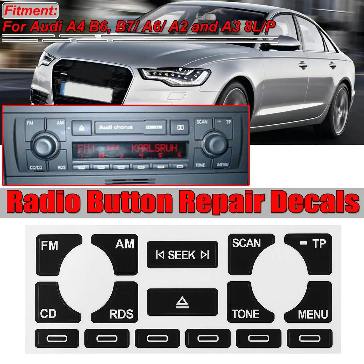 

TP Car Audio Multimedia Radio Stereo Worn Peeling Button Repair Sticker Decals For Audi A4 B6 B7 A6 A2 A3 8L/P Stickers