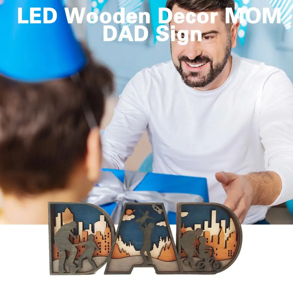 

Wooden Decor Convenient Environmentally Friendly Burr-free LED Wooden Decor MOM DAD Sign Home Decoration
