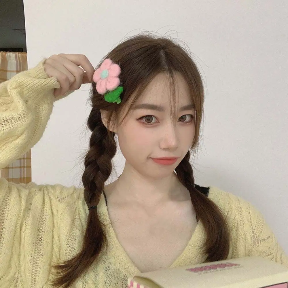 

Cute Sweet Alloy Flower Girls Candy Color Women Hairpin Plush Korean Style Barrettes Wool Felt BB Clip