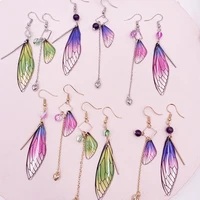 rainbow gradient resin asymmetric butterfly earrings for women 2020 glitter crystal simulation wing drop earrings party jewelry