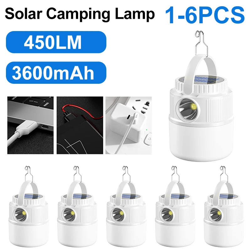 

Portable Camping Lantern Flashlight Multifunctional Outdoor Searchlight Solar Type-C USB Charging for Emergency Hiking Fishing