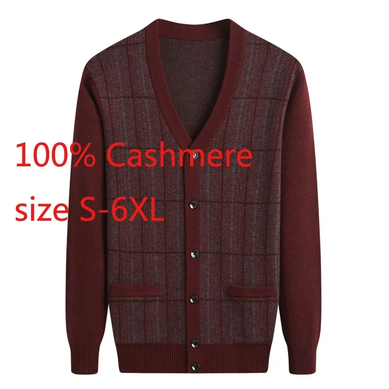 

New Arrival Fashion Super Large Autumn 100% Cashmere Cardigan Men Coat Casual V-neck Computer Knitted Sweater Plus Size S-6XL