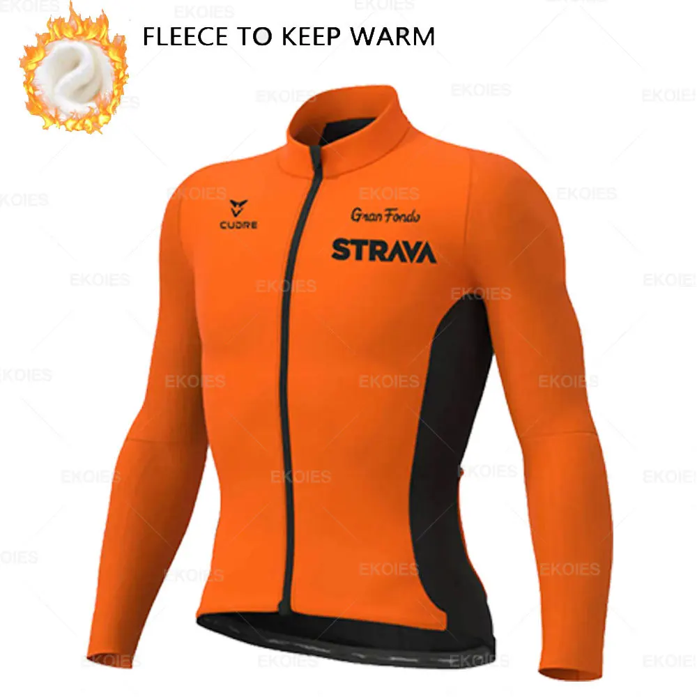 

Winter Fleece Cycling Jerseys STRAVA Team Men Long Sleeve Cycling Jackets MTB Thermal Fleece Ropa De Ciclismo Warm Cycling Shirt