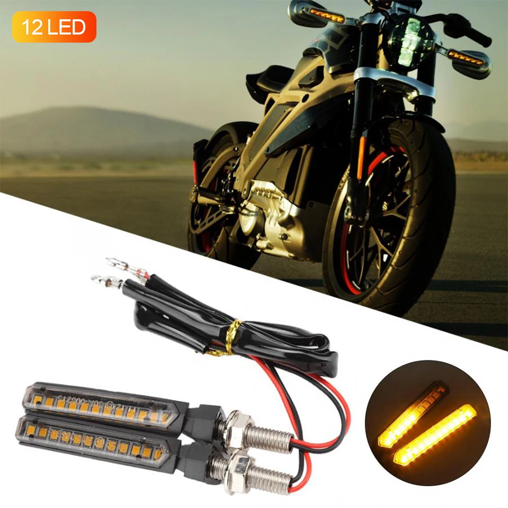 

2PCS LED Motorcycle Turn Signal Light 12 LED Tail Flasher Flowing Water Blinker IP68 Motorcycle Flashing Lights Universal