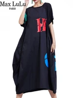 max lulu 2022 korean summer fashion streetwear ladies printed elegant dresses womens loose black dress oversized female vestidos