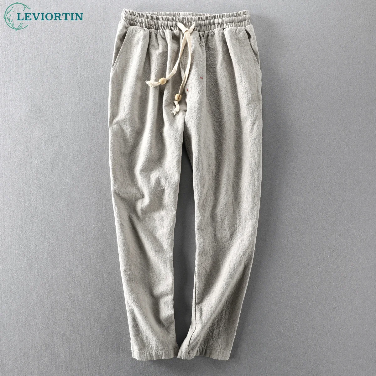 

Cotton Mens Linen Ankle Pants Drawstring Loose Lightweight Pants 4 Pockets Pull-On Pants Lounge Casual Trousers Male pantalones