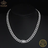WUIHA 925 Sterling Silver White Gold VVS Simulated Moissanite Cuban Chain Necklaces for Women Men Hip Hop Rock Jewelry Wholesale