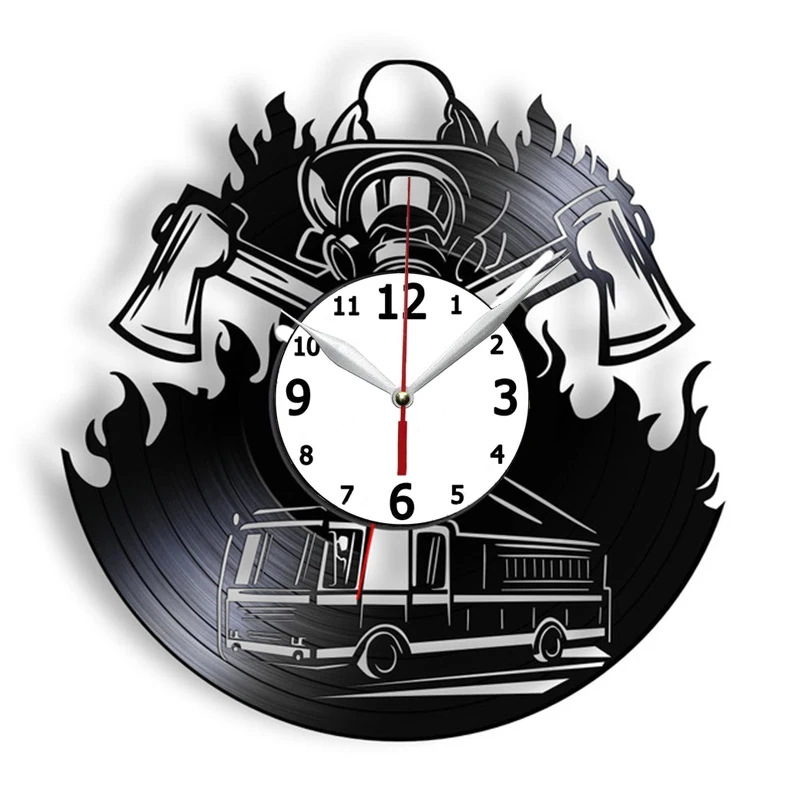 

Настенные часы с изображением пожарного героя, Винтажные Украшения из настоящей виниловой пластины, Подвесные часы для пожарного, пожарног...