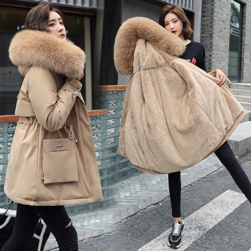 Winter New Parkas Thicken Warm Jacket Hooded Parka Coats Mujer Cotton Coat Women Casual Fur Lining With Pockets Big Fur Collar