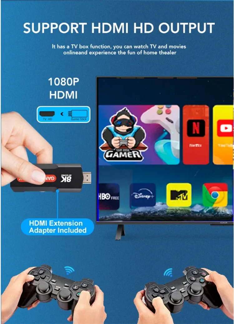 Игровая консоль Q9 X2 с двойной системой для Android Game Stick 4K 64G 10 000 ретро-игр Поддержка