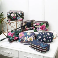 3 zippers printed bags women purse cell pouch handbag wristlet women fabric coin purse portable mobile wallet clutch bag