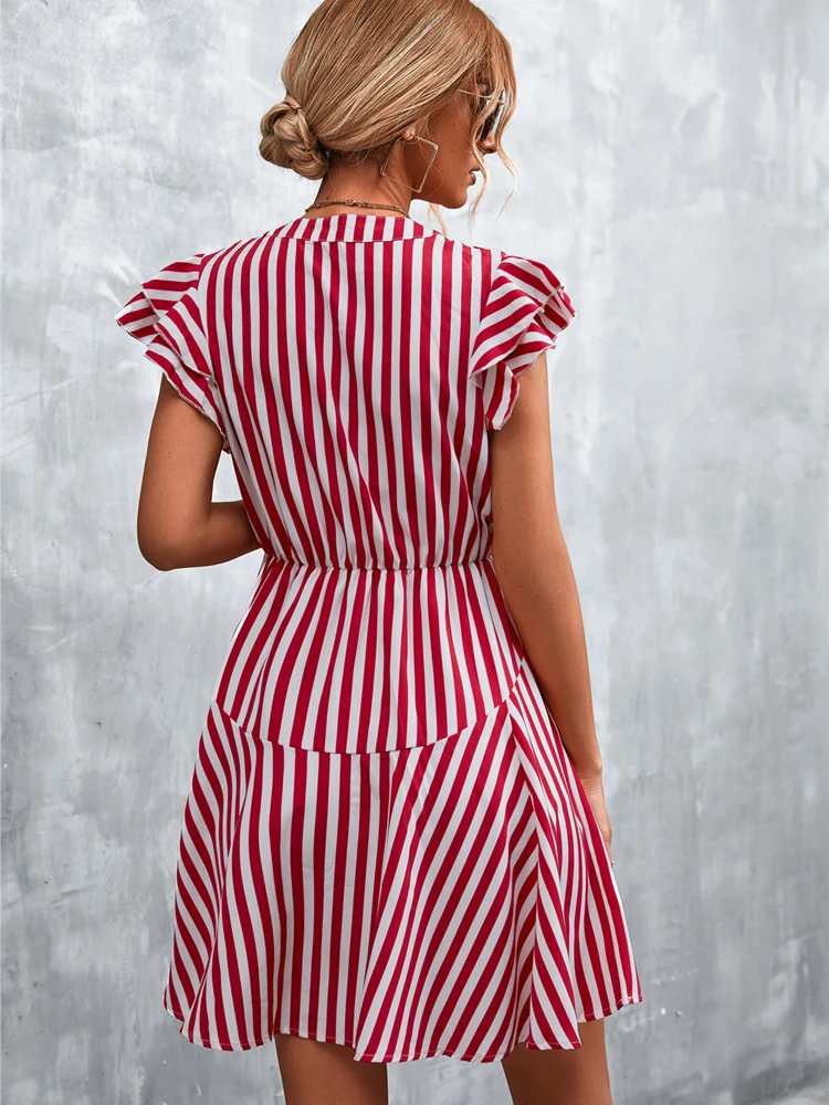 

Cherry Invasion Casual V-Neck Striped Summer Women Long Dresses