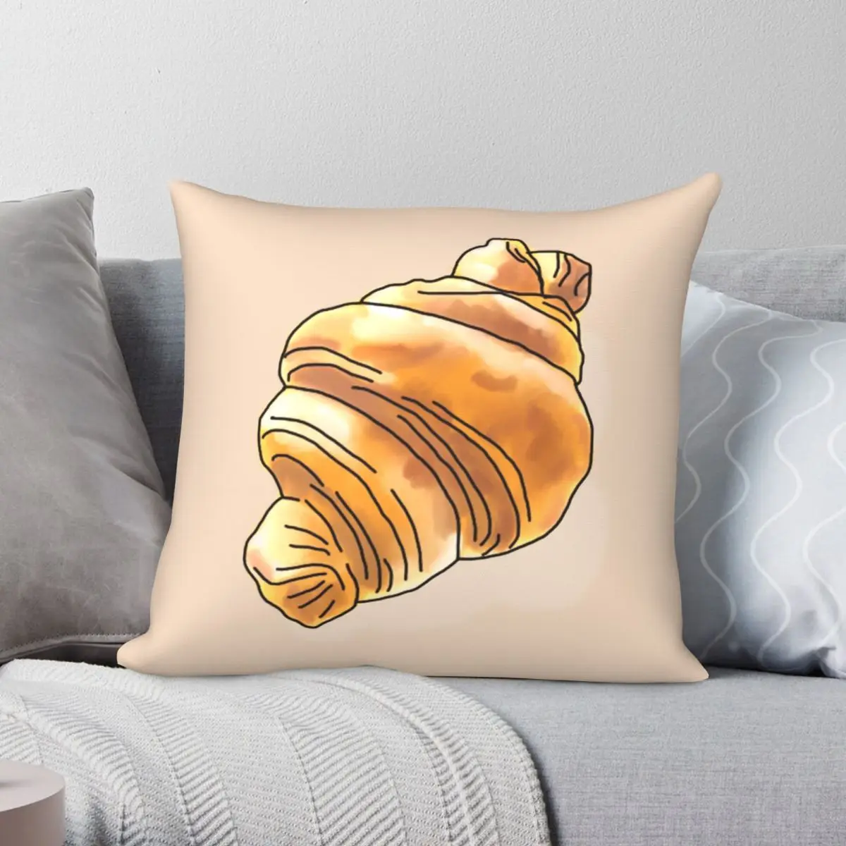 

Butter Croissant Pillowcase Polyester Linen Velvet Printed Zip Decor Sofa Cushion Case 45x45