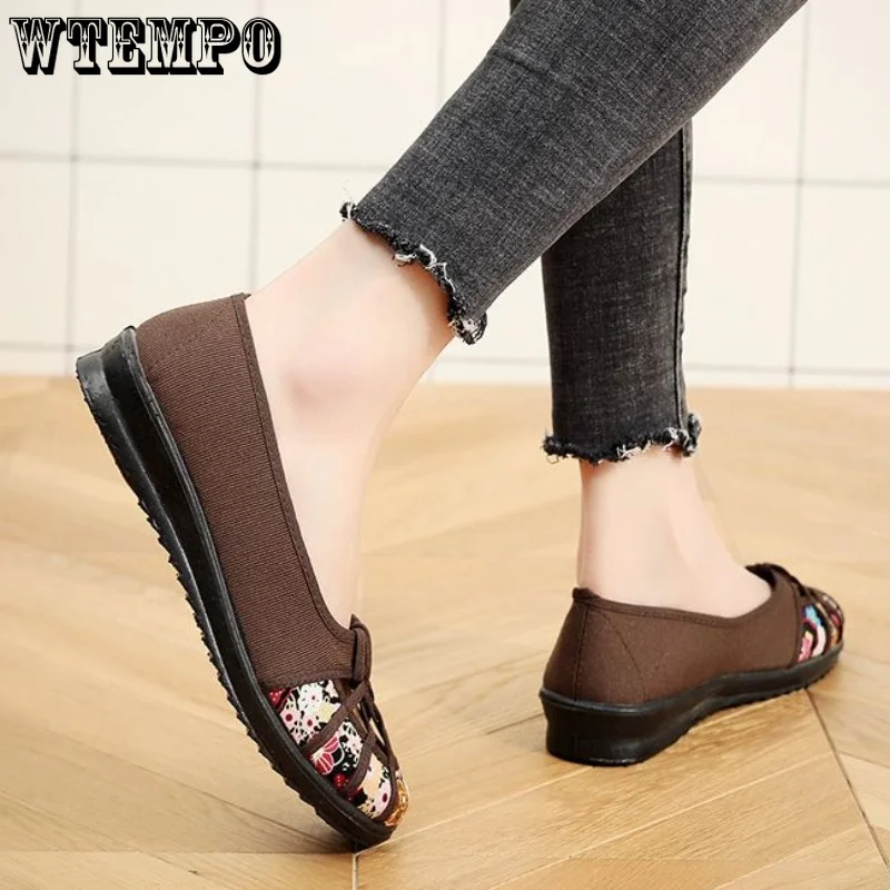 WTEMPO Women Flat Shoes Casual Hollow Mesh Cloth Loafers Slip on Summer Spring Mother Sandals Breathable Shoes Dropshipping