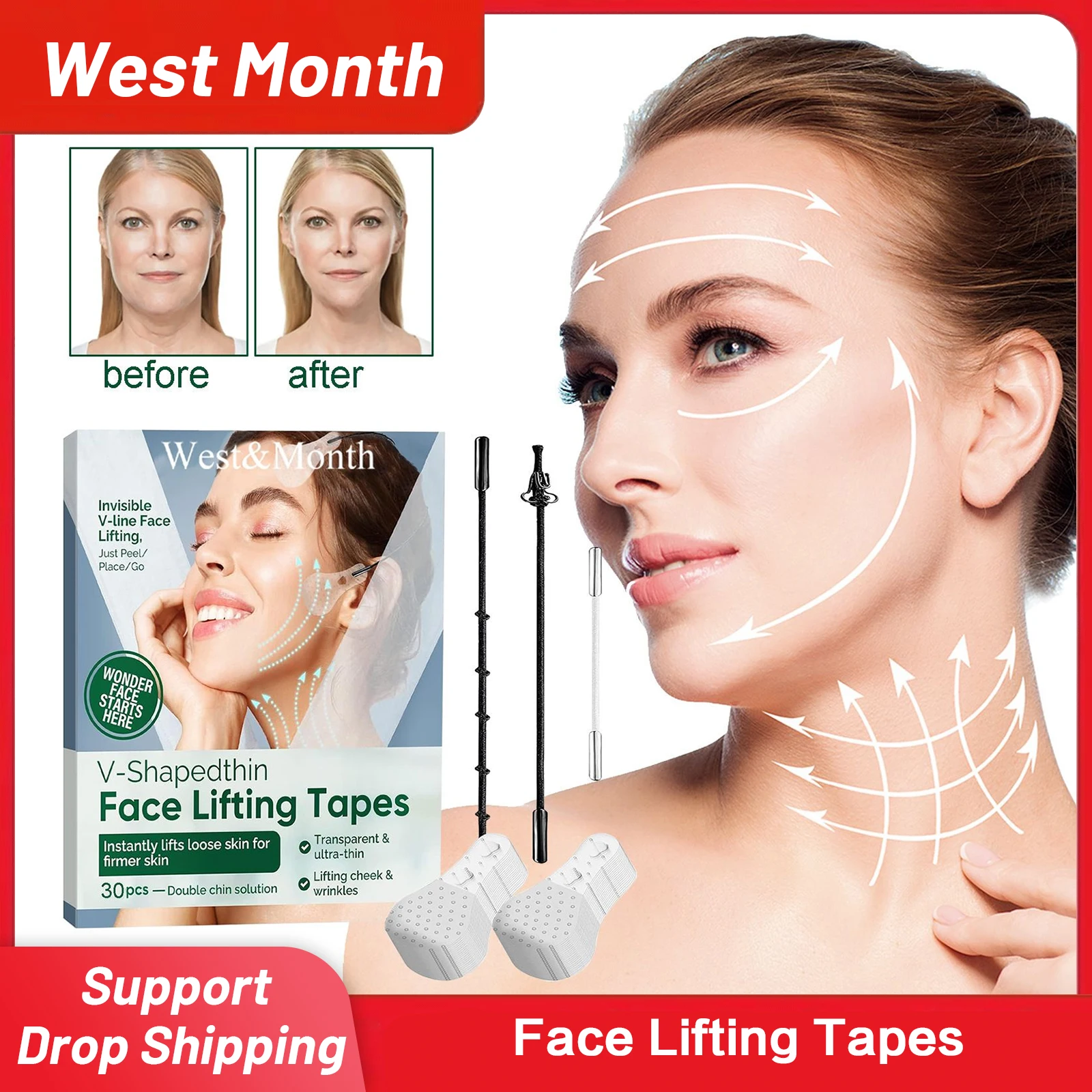 

Face Lifting Tapes Reduce Double Chin Tightening Firming Sagging Skin Facial Lift Up Transparent Wrinkle Removal Sticker 30pcs