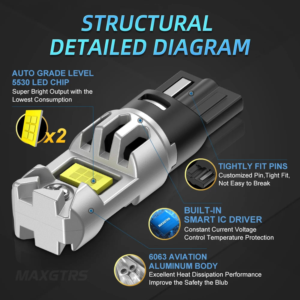 Фото 2x T10 LED W5W 5W Автомобильные боковые/интерьерные лампы 12V, сверхъяркие, с чипами 5530, 194 168, белые, 6000K, для габаритных огней и освещения салона №5