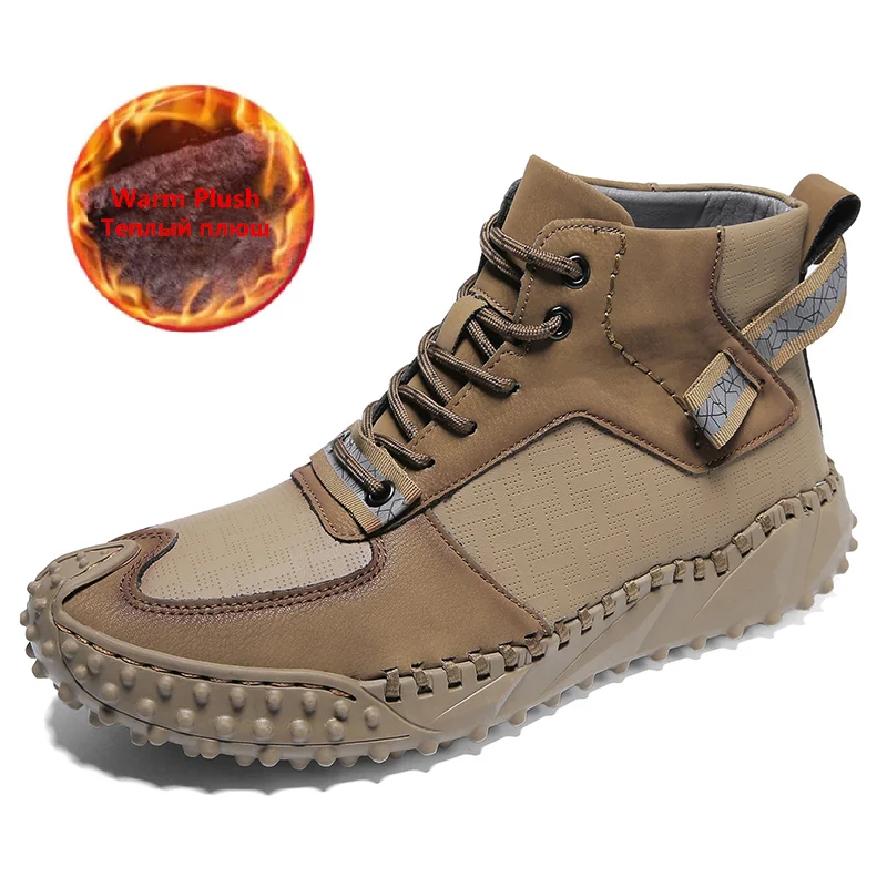 

Winter Keep Warm Plush Men Boots Soft Leather Men Snow Boots Comfortable Men Ankle Boots Outdoor Men&#39s Casual Shoes
