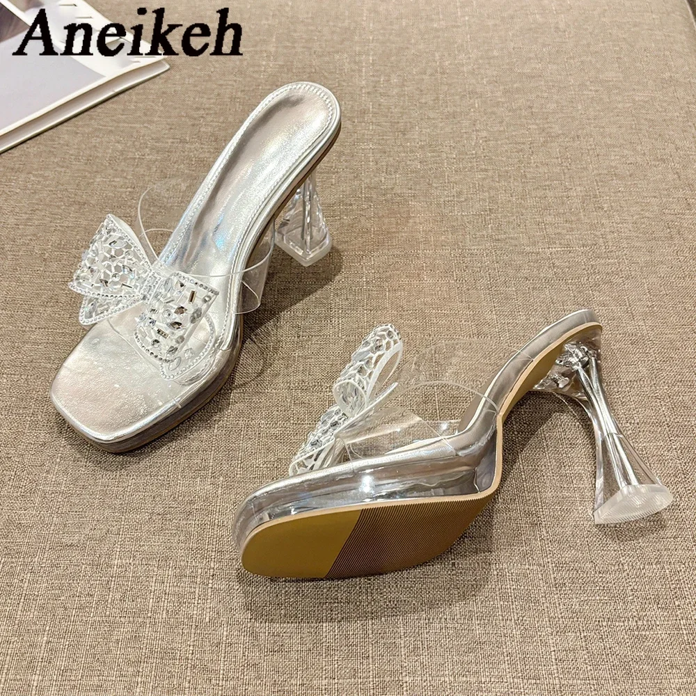 Aneikeh/2020 летние прозрачные тапочки с кристаллами женская обувь на платформе