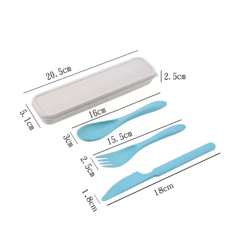 

3pcs/set Travel Cutlery Portable Cutlery Box Japan Style Wheat Straw Knife Fork Spoon Student Dinnerware Sets Kitchen Tableware