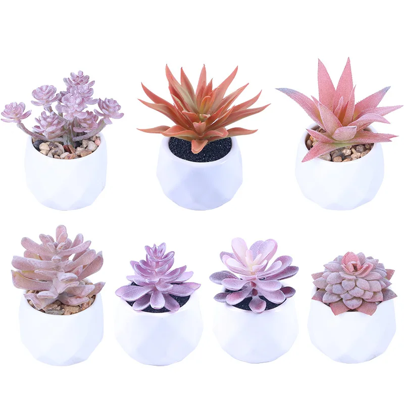 

Room Decoration Simulation Potted Mini Pink Succulent With Ceramic Pots